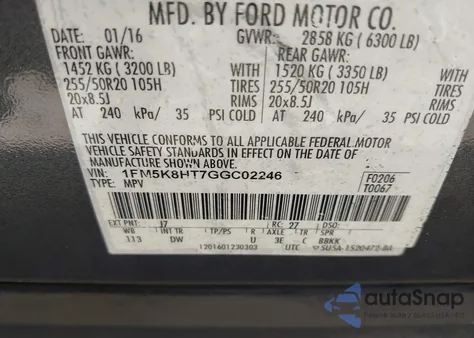 2016 Ford Explorer Platinum from USA, damaged, VIN 1FM5K8HT7GGC02246